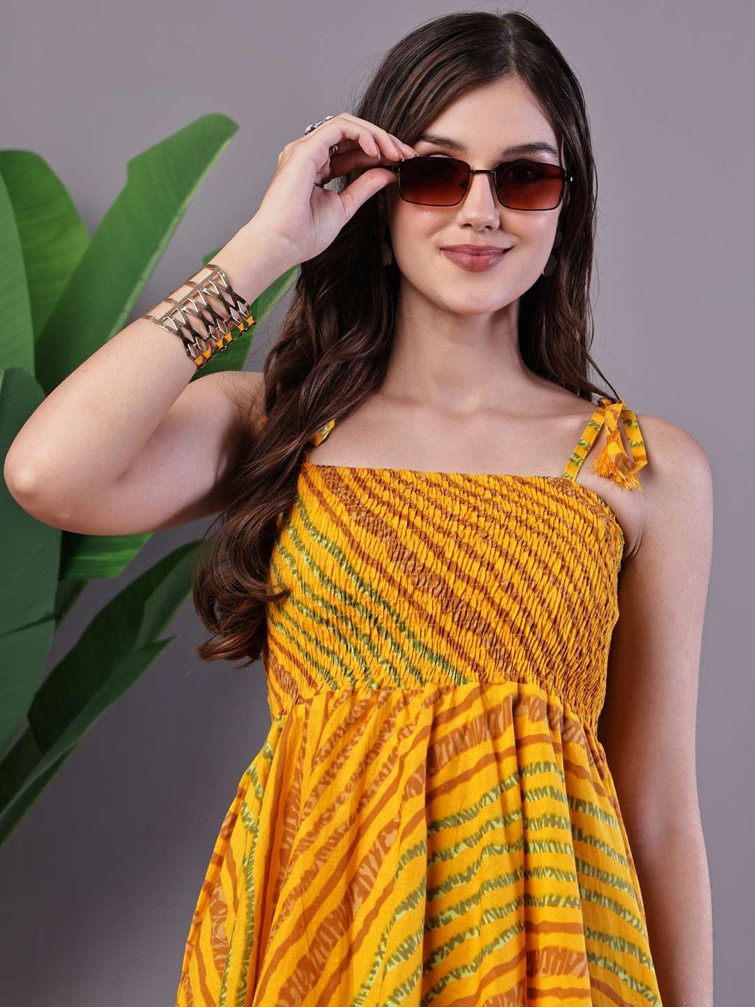 Women's Multicolor Abstract Printed Cotton Handkerchief Hem Dress Midi Dresses - Image 4